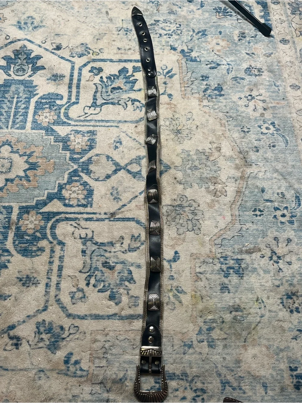 Women’s black Leather Belt with Silver Metal Accents